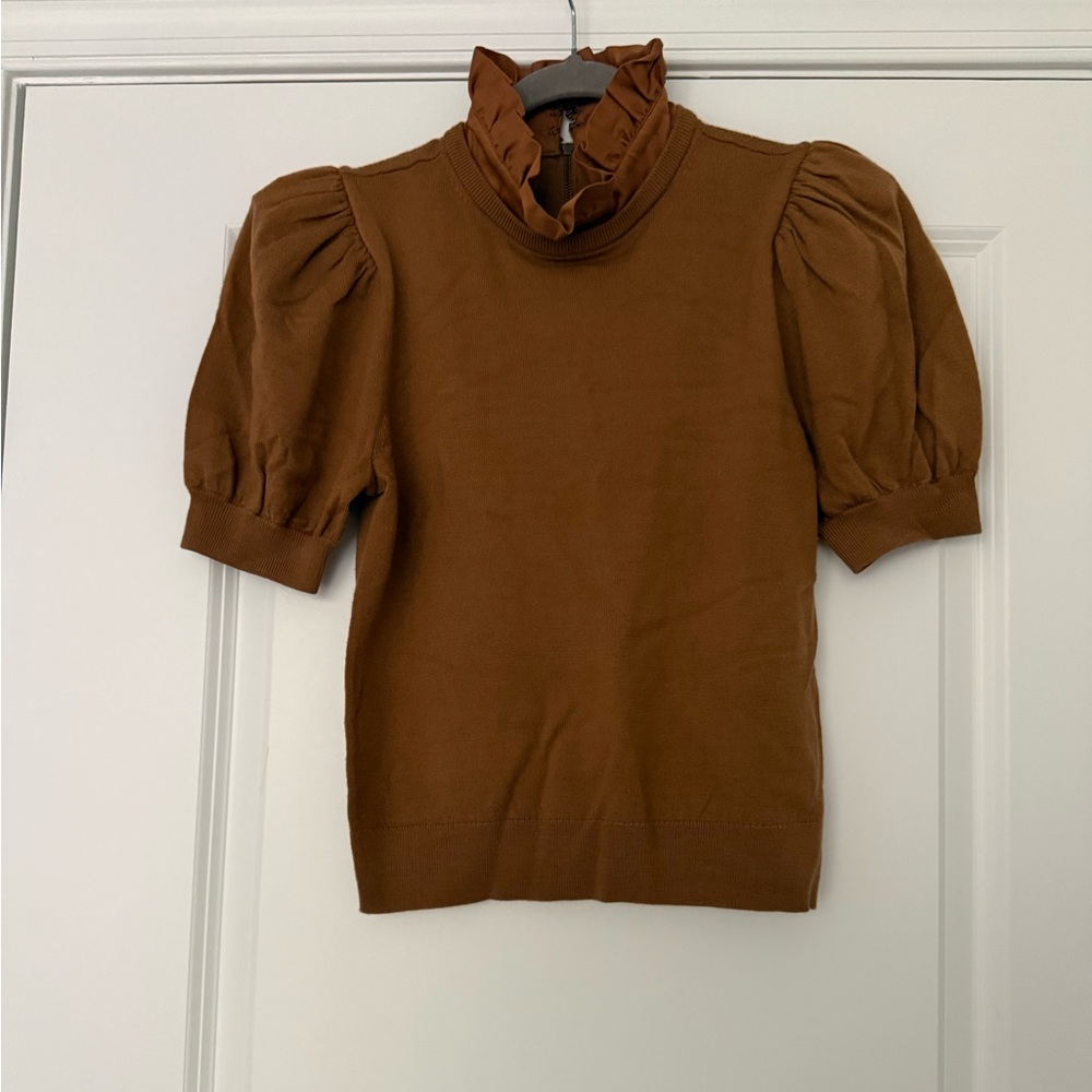 Alice + Olivia Tan Ruffled Top